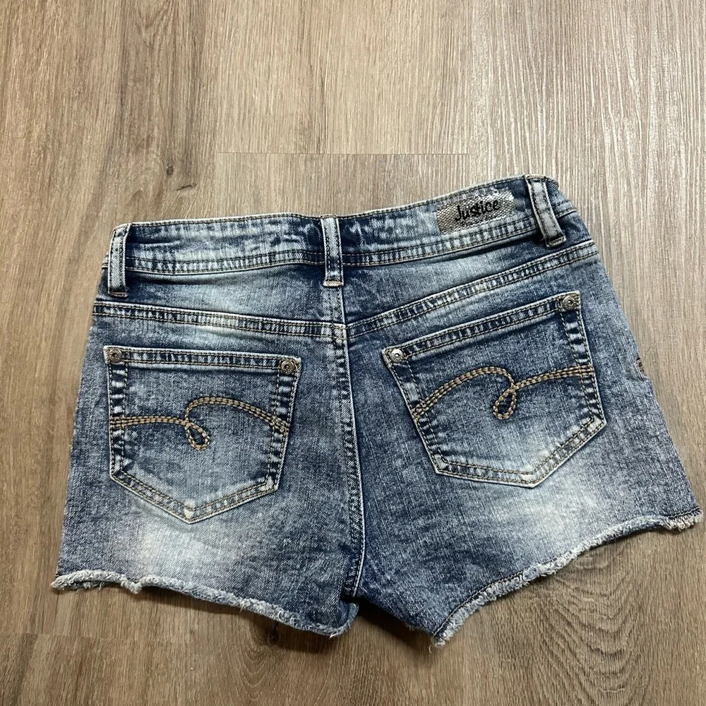 Justice Premium Denim Dark Wash Embroidered Floral Jean Shorts Size 10R